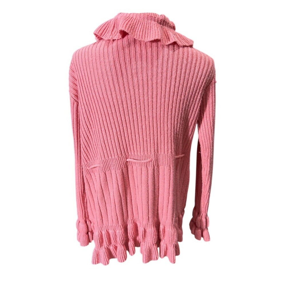 Jon & Anna Cardigan Sweater Womens L Pink Ruffle Open Front Waist Tie - Picture 7 of 9